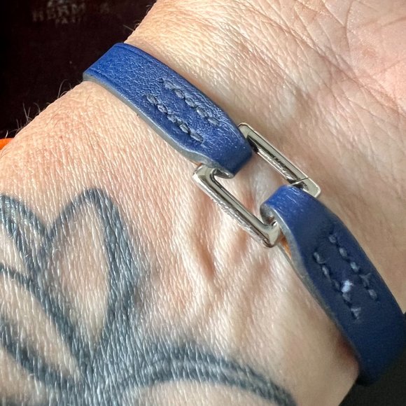 Hermes Rivale Mini Rivale Bracelet in Blue Leather, Sz 7" - Picture 6 of 9